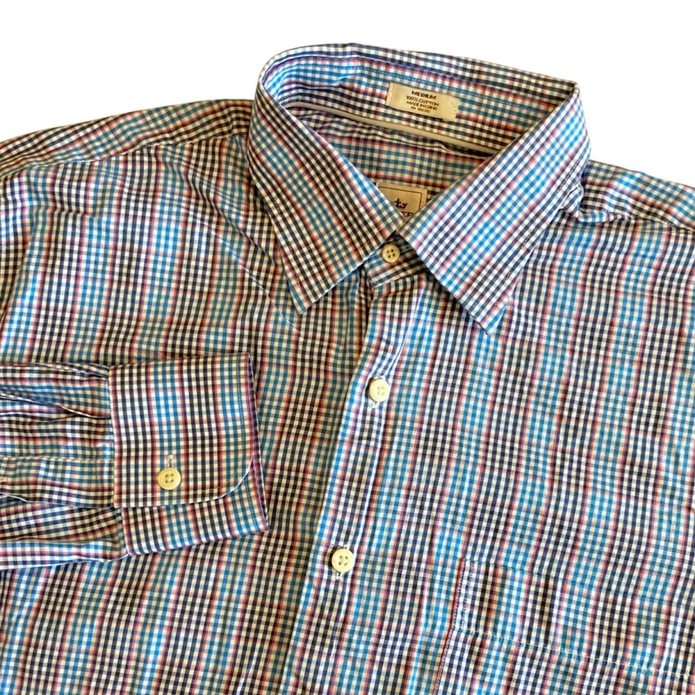Peter Millar Mens Medium Blue Pink Check Cotton Button Down Shirt MS14W30CHL